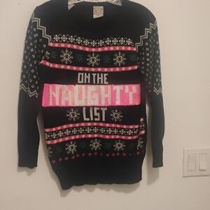 Ladies Size Medium Black and Pink Holiday Ugly Christmas Sweater